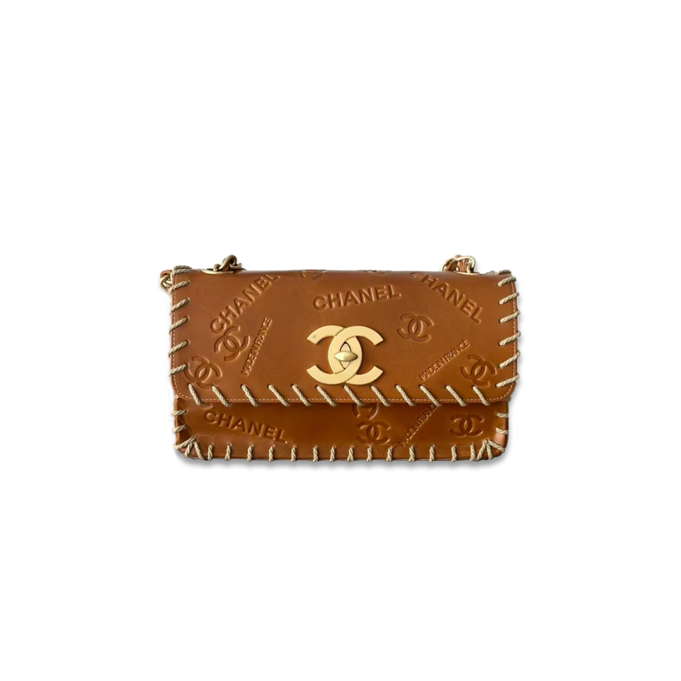 Ch*el vintage tan leather flap bag as3266 (25*14*6cm)